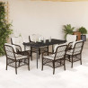 Set comedor de jardín 7 pzas con cojines ratán sintético marrón 1
