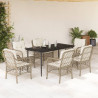 Set comedor de jardín 7 pzas con cojines ratán sintético beige 1