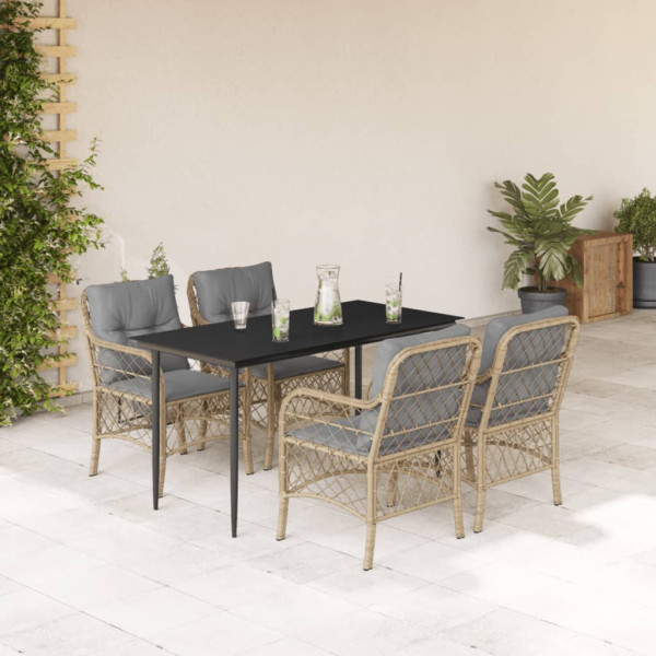 Set comedor de jardín 5 pzas con cojines ratán sintético beige D