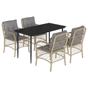 5pcs conj. jantar jardim c/ almofadões vime PE bege misturado H