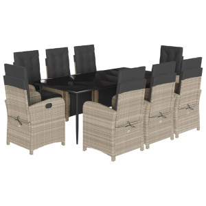 9 pcs conjunto de jantar p/ jardim c/ almofadões cinzento claro H