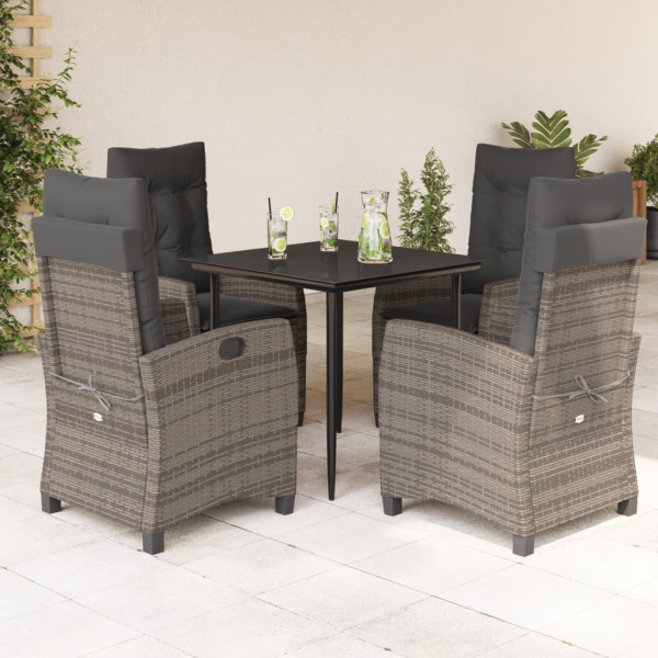 Set comedor de jardín 5 piezas con cojines ratán sintético gris D