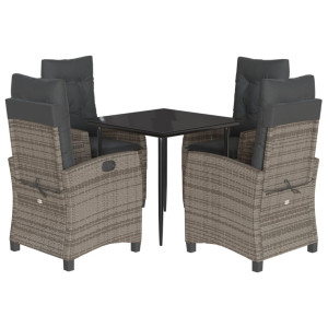 5 pcs conjunto de jantar p/ jardim c/ almofadões vime PE cinza H