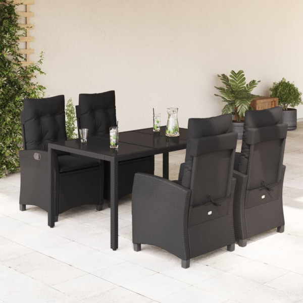 5 pcs conjunto de jantar p/ jardim c/ almofadões vime PE preto D