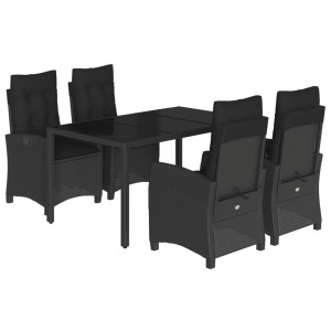 5 pcs conjunto de jantar p/ jardim c/ almofadões vime PE preto H