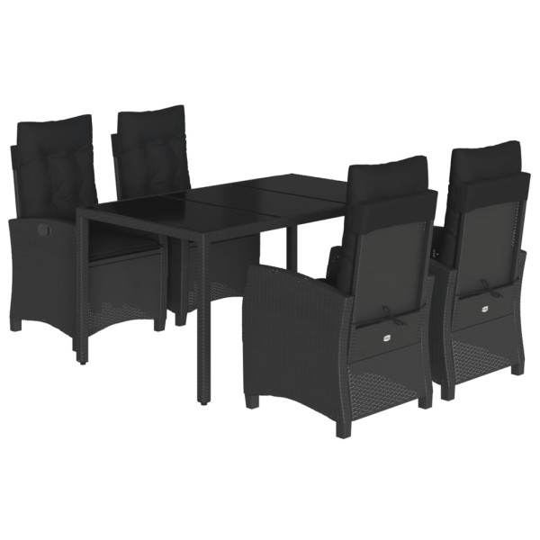 5 pcs conjunto de jantar p/ jardim c/ almofadões vime PE preto M 2