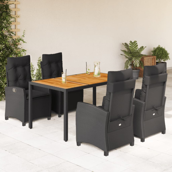 Set de muebles jardín 5 pzas con cojines ratán sintético negro D