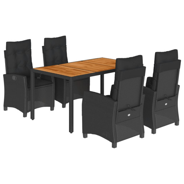 5 pcs conjunto de jantar p/ jardim c/ almofadões vime PE preto M 2