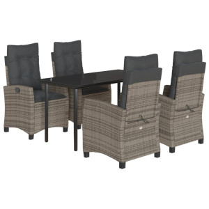 5 pcs conjunto de jantar p/ jardim c/ almofadões vime PE cinza H