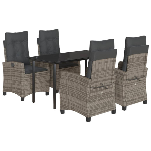 Set comedor de jardín 5 piezas con cojines ratán sintético gris M 2