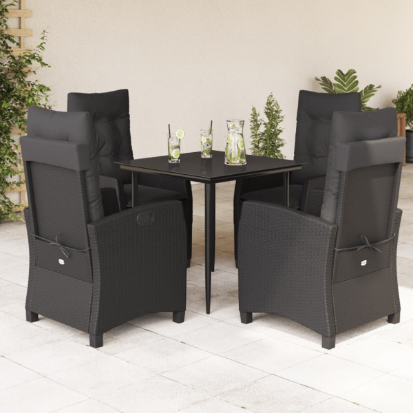 5 pcs conjunto de jantar p/ jardim c/ almofadões vime PE preto D
