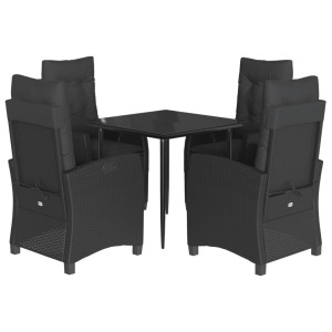 5 pcs conjunto de jantar p/ jardim c/ almofadões vime PE preto H
