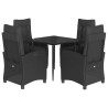 5 pcs conjunto de jantar p/ jardim c/ almofadões vime PE preto 2