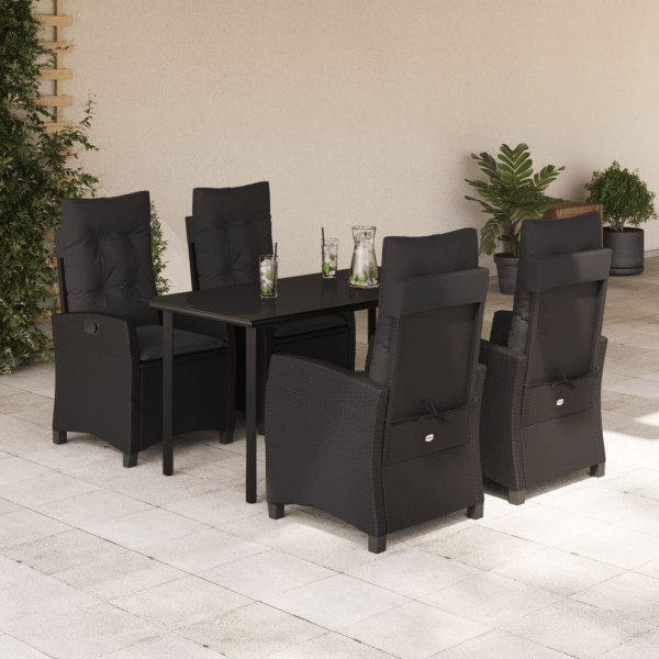 Set de muebles jardín 5 pzas con cojines ratán sintético negro D