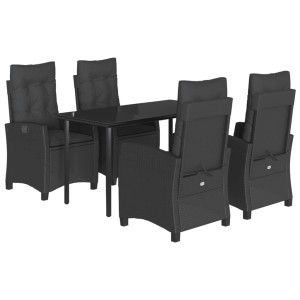 5 pcs conjunto de jantar p/ jardim c/ almofadões vime PE preto H