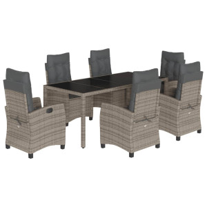 7 pcs conjunto de jantar p/ jardim c/ almofadões vime PE cinza H