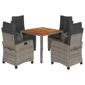 Set comedor de jardín 5 piezas con cojines ratán sintético gris H