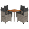 Set comedor de jardín 5 piezas con cojines ratán sintético gris 2