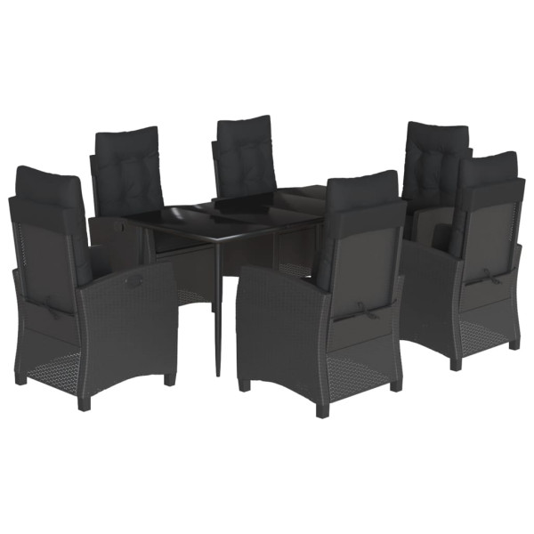 Set de comedor de jardín 7 pzas y cojines ratán sintético negro M 2