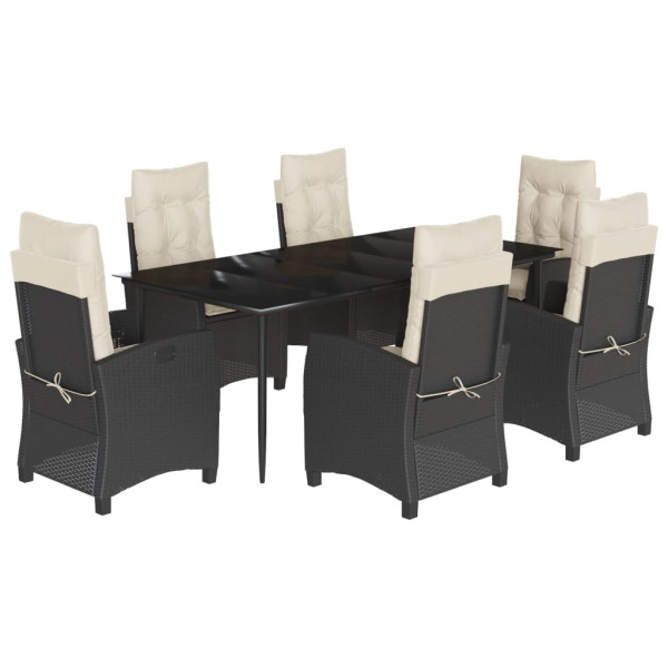 Set de comedor de jardín 7 pzas y cojines ratán sintético negro M 2