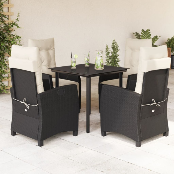 Set de muebles jardín 5 pzas con cojines ratán sintético negro D