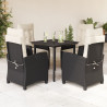 Set de muebles jardín 5 pzas con cojines ratán sintético negro 1