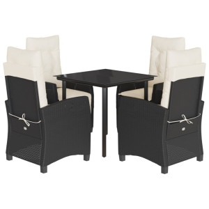 5 pcs conjunto de jantar p/ jardim c/ almofadões vime PE preto H
