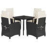 5 pcs conjunto de jantar p/ jardim c/ almofadões vime PE preto 2