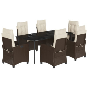 7 pcs conjunto jantar p/ jardim c/ almofadões vime PE castanho H