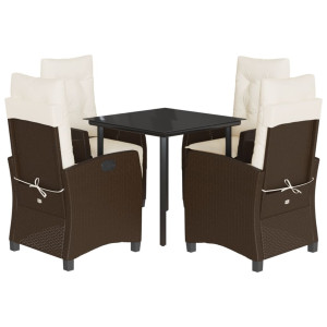 5 pcs conjunto jantar p/ jardim c/ almofadões vime PE castanho H