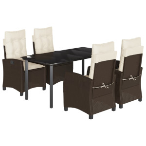 5 pcs conjunto jantar p/ jardim c/ almofadões vime PE castanho H