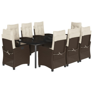 9 pcs conjunto jantar p/ jardim c/ almofadões vime PE castanho H