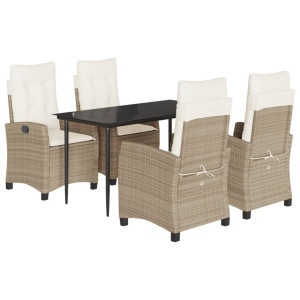 5 pcs conjunto de jantar p/ jardim com almofadões vime PE bege H