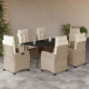 Set comedor de jardín 7 pzas con cojines ratán sintético beige 1
