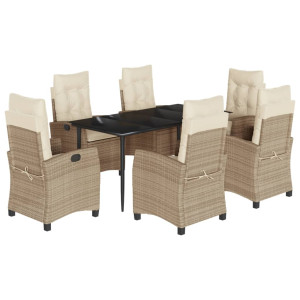 7 pcs conjunto de jantar p/ jardim com almofadões vime PE bege H