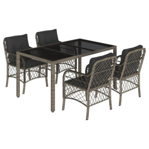 5 pcs conjunto de jantar p/ jardim c/ almofadões vime PE cinza H