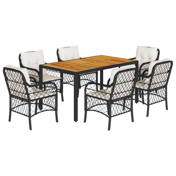 Set de comedor de jardín 7 pzas y cojines ratán sintético negro M 2