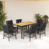 Set de comedor de jardín 7 pzas y cojines ratán sintético negro 1