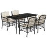 5 pcs conjunto de jantar p/ jardim c/ almofadões vime PE preto 2