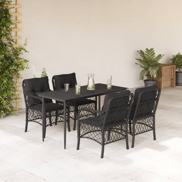 5 pcs conjunto de jantar p/ jardim c/ almofadões vime PE preto D