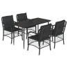 5 pcs conjunto de jantar p/ jardim c/ almofadões vime PE preto 2