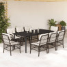 Set comedor para jardín 9 pzas y cojines ratán sintético marrón 1
