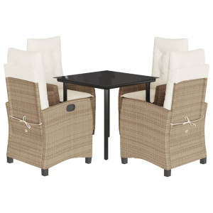 Set comedor de jardín 5 pzas con cojines ratán sintético beige H