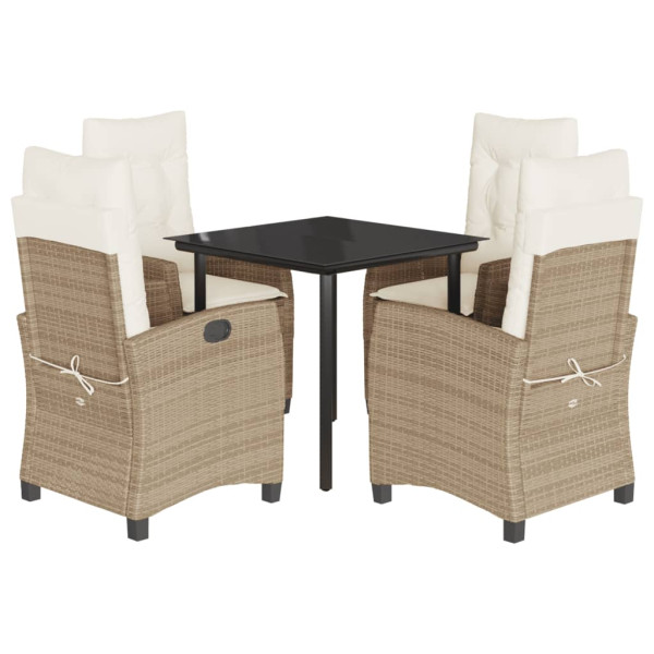 Set comedor de jardín 5 pzas con cojines ratán sintético beige M 2