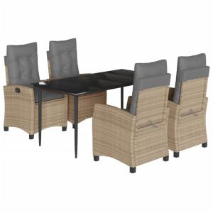 5pcs conj. jantar jardim c/ almofadões vime PE bege misturado H
