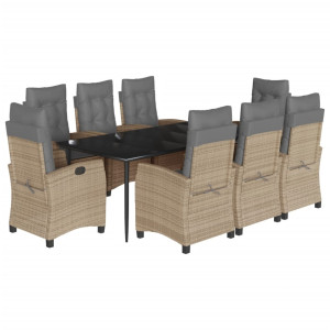Set comedor de jardín 9 pzas con cojines ratán sintético beige H