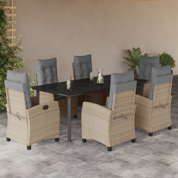 Set comedor de jardín 7 pzas con cojines ratán sintético beige D
