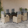 Set comedor de jardín 7 pzas con cojines ratán sintético beige 1