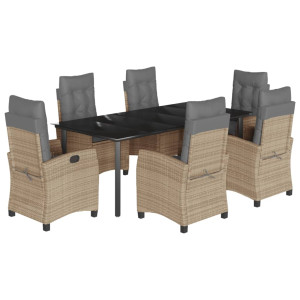 Set comedor de jardín 7 pzas con cojines ratán sintético beige H