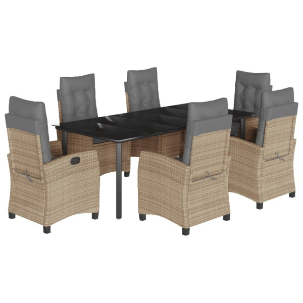 Set comedor de jardín 7 pzas con cojines ratán sintético beige M 2